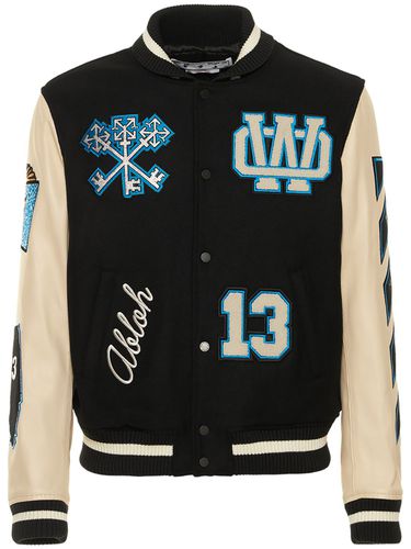 Crystals Leather Varsity Jacket - OFF-WHITE - Modalova