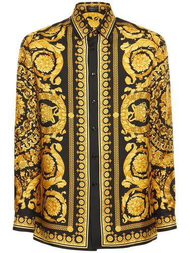 Barocco Print Silk Twill Shirt - VERSACE - Modalova