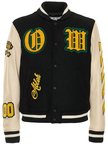 Ow Wool & Leather Varsity Jacket - OFF-WHITE - Modalova