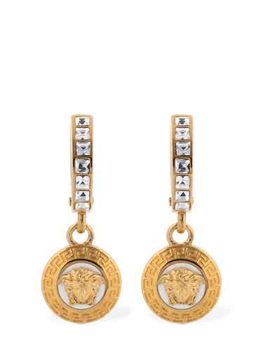 Medusa Crystal Charm Hoop Earrings - VERSACE - Modalova