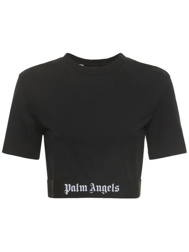 Logo Tape Stretch Cotton Cropped T-shirt - PALM ANGELS - Modalova