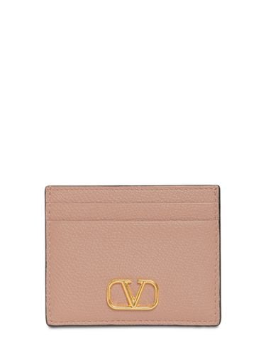 V Logo Grained Leather Card Holder - VALENTINO GARAVANI - Modalova