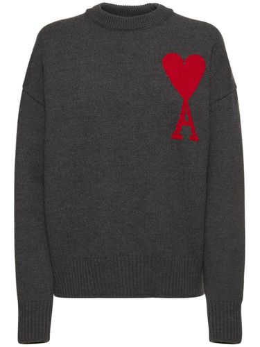 Logo Oversize Wool Crewneck Sweater - AMI PARIS - Modalova