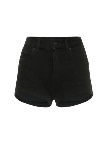 Contrast Hi-waist Denim & Jersey Shorts - MUGLER - Modalova