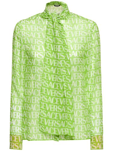 All Over Logo Printed Silk Chiffon Shirt - VERSACE - Modalova