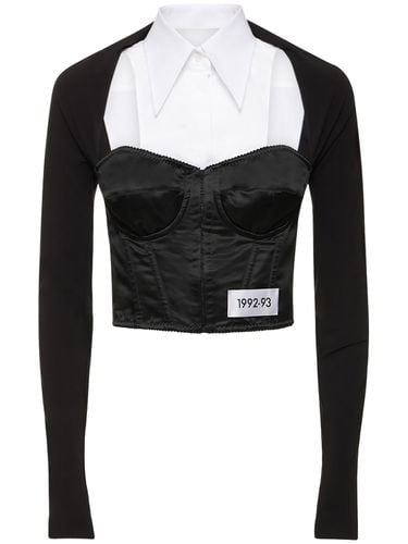 Long Sleeve Cropped Satin Bustier Top - DOLCE & GABBANA - Modalova