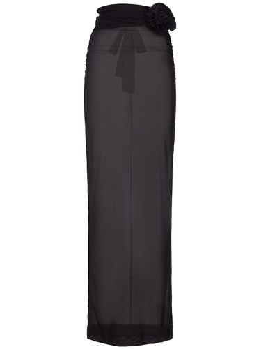 Draped Tulle Jersey Long Skirt W/ Flower - DOLCE & GABBANA - Modalova