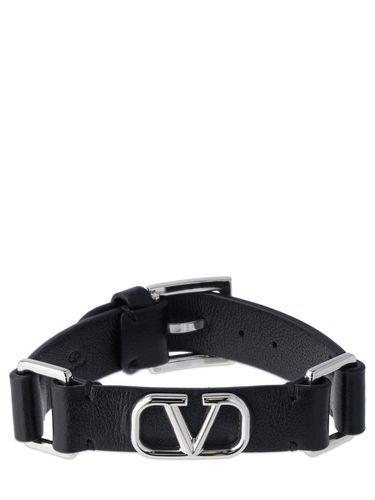 V Logo Signature Leather Belt Bracelet - VALENTINO GARAVANI - Modalova