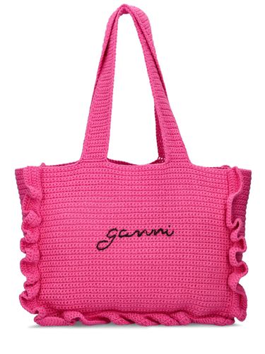 Cotton Crochet Ruffle Tote Bag - GANNI - Modalova