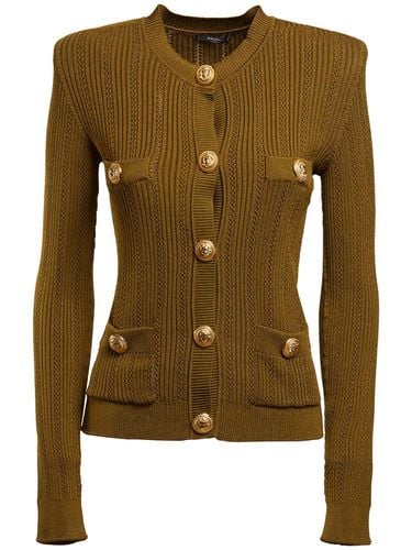 Buttoned Viscose Rib Knit Cardigan - BALMAIN - Modalova