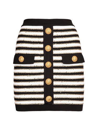 Striped Viscose Knit Button Mini Skirt - BALMAIN - Modalova