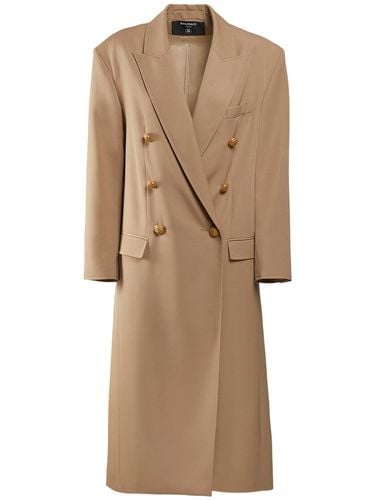 Oversize Wool Grain De Poudre Coat - BALMAIN - Modalova