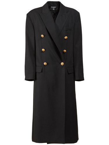 Oversize Wool Grain De Poudre Coat - BALMAIN - Modalova