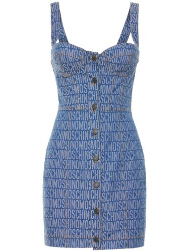 Vestito In Denim Con Logo Jacquard - MOSCHINO - Modalova