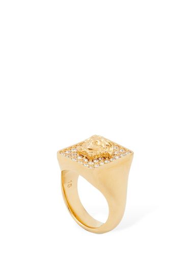 Medusa Crystal Squared Ring - VERSACE - Modalova