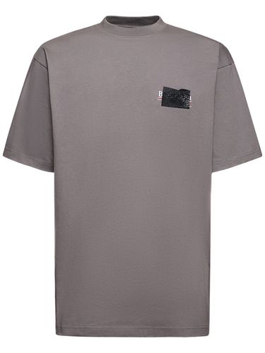 Camiseta De Algodón Con Logo Grabado - BALENCIAGA - Modalova