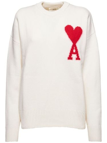 Logo Felted Wool Crewneck Sweater - AMI PARIS - Modalova