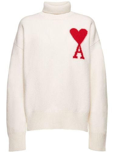 Logo Felted Wool Funnel Neck Sweater - AMI PARIS - Modalova