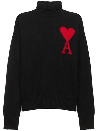 Logo Felted Wool Funnel Neck Sweater - AMI PARIS - Modalova