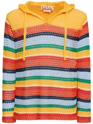 Striped Crocheted Cotton Hoodie - MARNI - Modalova