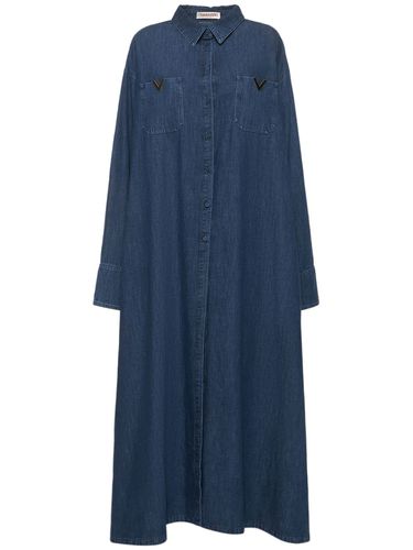 V Logo Denim Chambray Long Shirt Dress - VALENTINO - Modalova