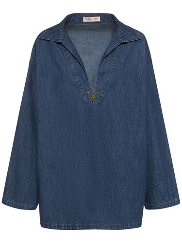 Camicia Kaftano In Denim Chambray Con Logo - VALENTINO - Modalova