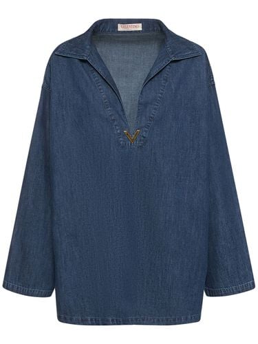 V Logo Denim Chambray Kaftan Shirt - VALENTINO - Modalova