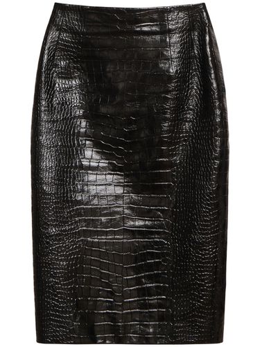 Crocodile Embossed Leather Midi Skirt - VERSACE - Modalova