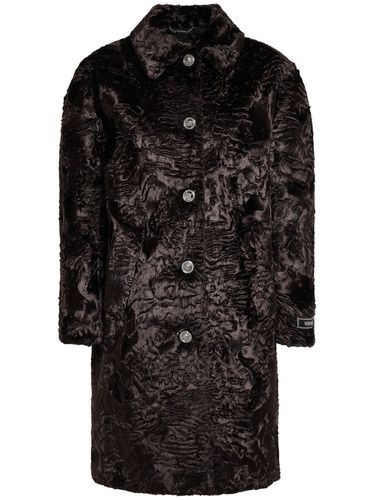 Astrakan Faux Fur Logo Detail Coat - VERSACE - Modalova