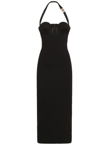 Envers Satin Midi Dress W/ Logo - VERSACE - Modalova