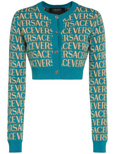 Logo Jacquard Knit Crop Cardigan - VERSACE - Modalova