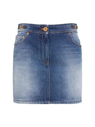 Cotton Denim High Waist Mini Skirt - VERSACE - Modalova