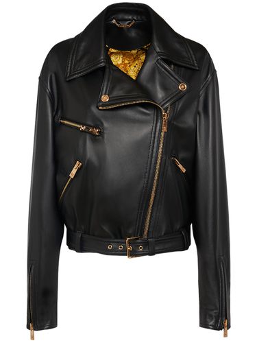 Leather Biker Jacket - VERSACE - Modalova