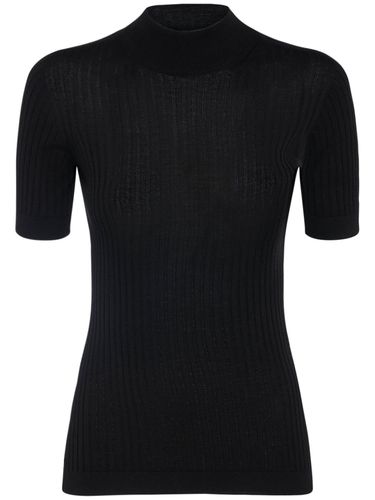 Wool Rib Knit Turtleneck Top - VERSACE - Modalova