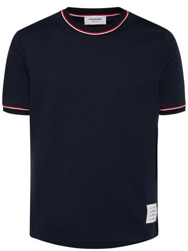 Cotton Crewneck T-shirt W/ribbed Trim - THOM BROWNE - Modalova