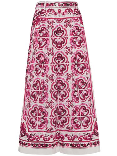 Maiolica Print Cotton Wide Leg Pants - DOLCE & GABBANA - Modalova