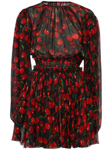 Cherry Print Silk Chiffon Mini Dress - DOLCE & GABBANA - Modalova