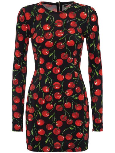 Cherry Print Jersey Mini Dress - DOLCE & GABBANA - Modalova