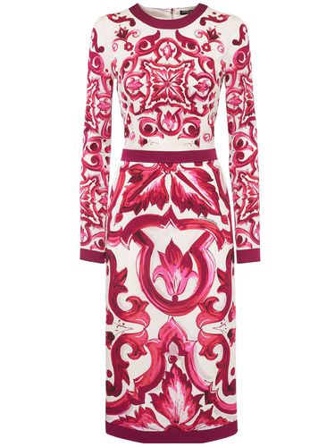 Maiolica Print Silk Midi Dress - DOLCE & GABBANA - Modalova