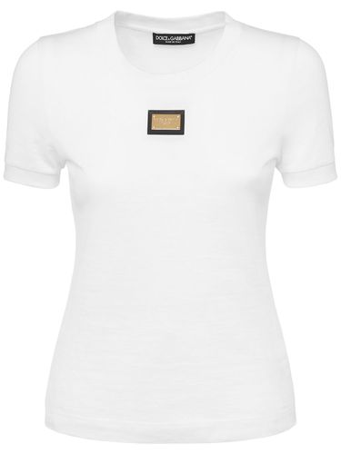 T-shirt Aus Baumwolljersey Mit Logoplakette - DOLCE & GABBANA - Modalova