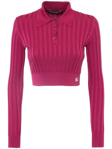 Silk Rib Knit Polo Crop Sweater - DOLCE & GABBANA - Modalova