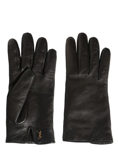 Leather & Cashmere Short Gloves - SAINT LAURENT - Modalova