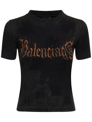 Fitted Logo Printed Cotton T-shirt - BALENCIAGA - Modalova