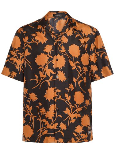 Flower Print Silk Short Sleeve Shirt - VERSACE - Modalova