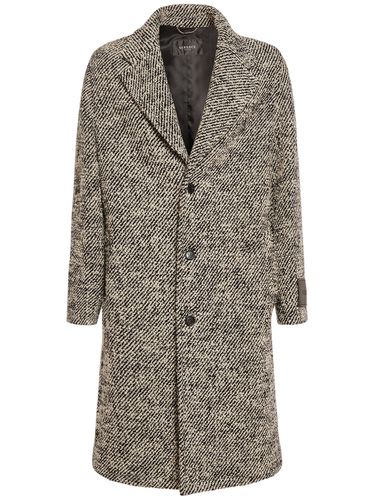 Diagonal Wool Long Coat - VERSACE - Modalova