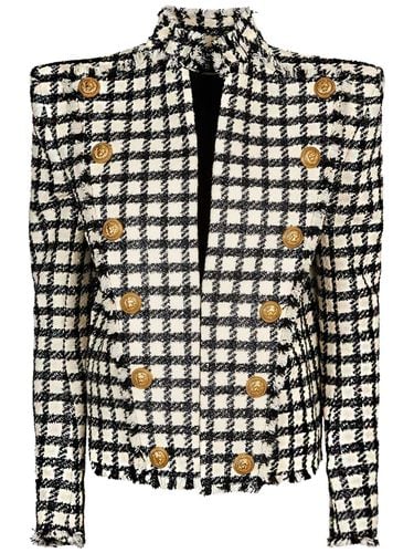 Checked Wool Blend Jacket - BALMAIN - Modalova