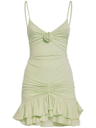 Jersey Draped Mini Dress W/rose Appliqué - BLUMARINE - Modalova