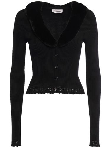 Knit Cardigan W/ Faux Fur Collar - BLUMARINE - Modalova