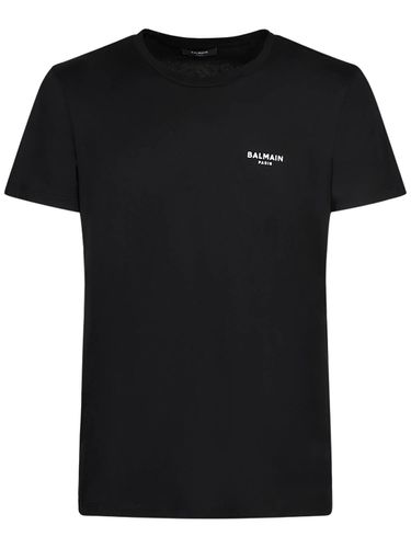 Flocked Logo Organic Cotton T-shirt - BALMAIN - Modalova