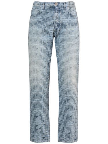 Monogram Jacquard Straight Denim Jeans - BALMAIN - Modalova